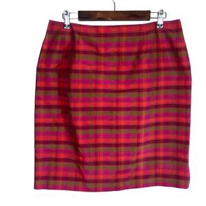Spenser Jeremy Skirt Womens 12 Pink Red Plaid Silk Straight Pencil Career Office
